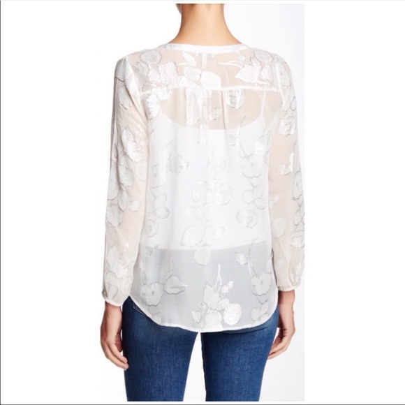 Joie White and Silver Metallic Semi-sheer Silk Blouse - Picture 3 of 9